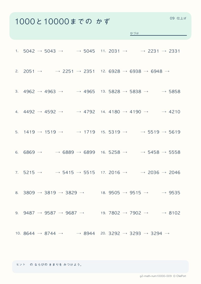 1000・10000までの数 9 問題プリントのプレビュー